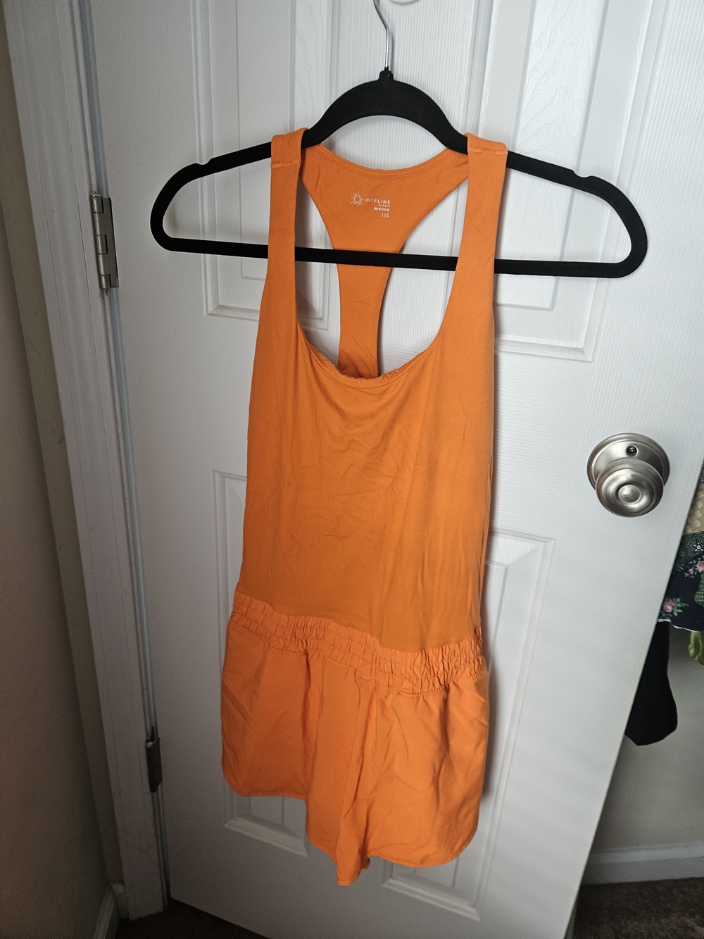 aerie Orange Racerback Romper with Elastic Waistband